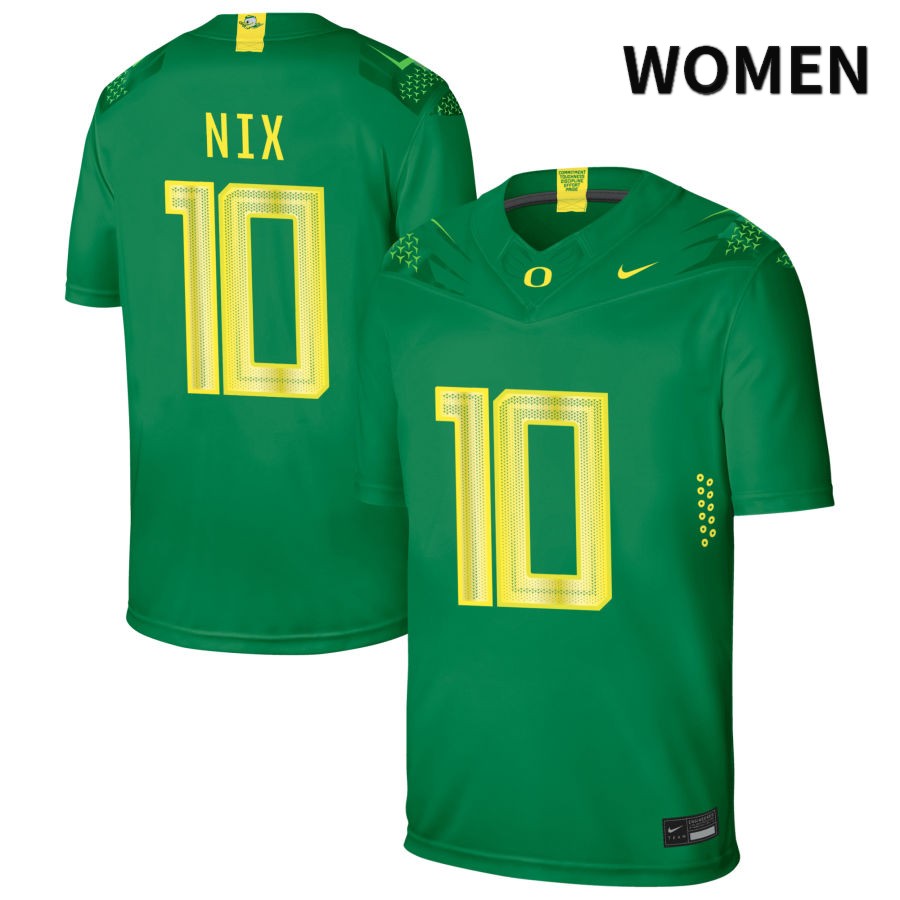 Oregon Ducks Women's #10 Bo Nix Football College Authentic Green NIL 2022 Nike Jersey WDX26O7T